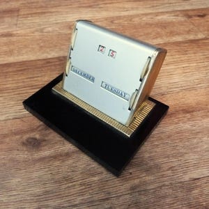 Vintage Perpetual Desk Calendar Silver with Gold Brass Colour Metal on Black Base 1950s Vintage