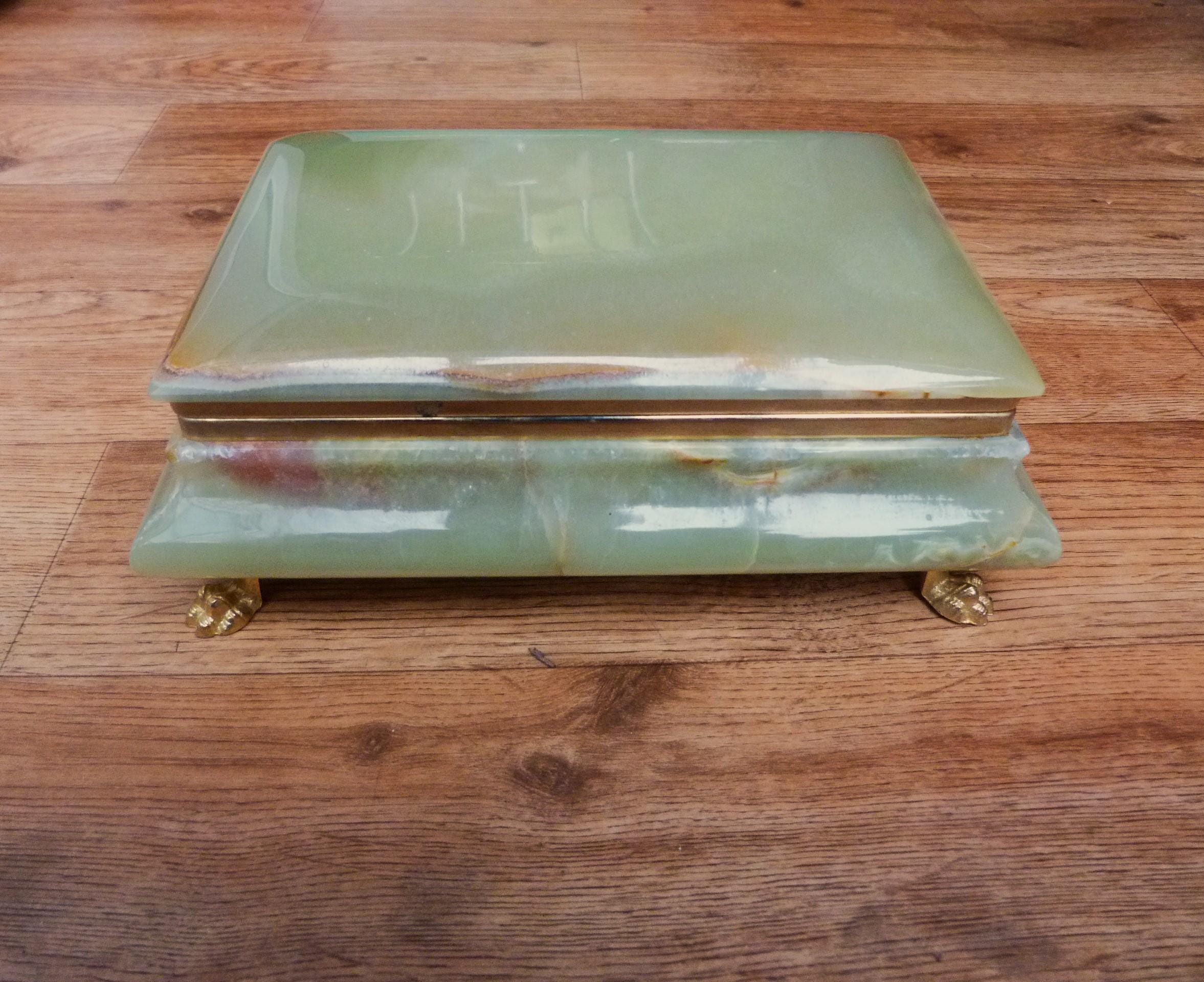 Boîte à Bijoux Vintage En Onyx Vert - Coffret Ancien, Occasion Très Bon État (TBE)
