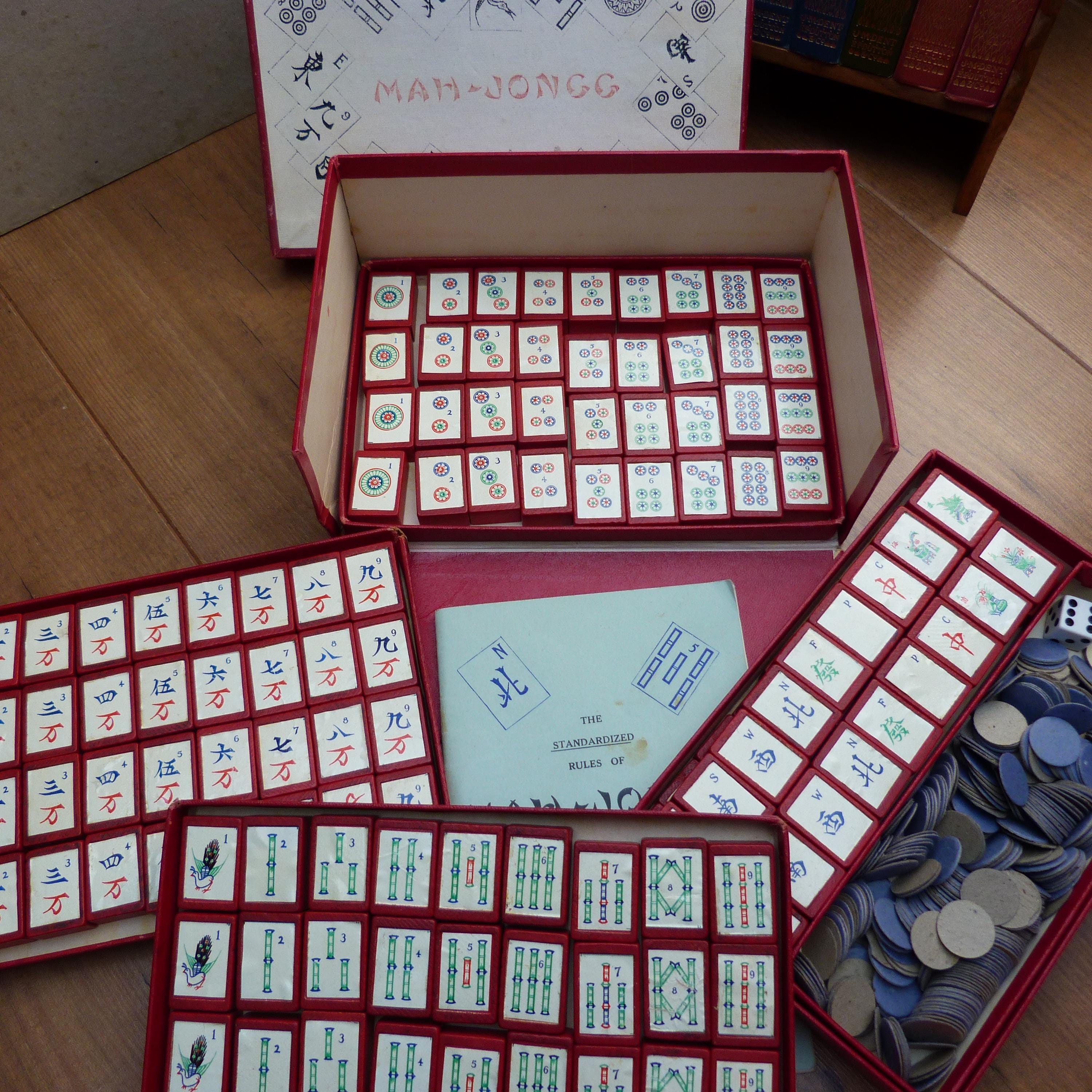 Jeu De Mah-Jongg Vintage Chad Valley – Années 1950 – Boîte D'origine Avec Petits Carreaux – Occasion
