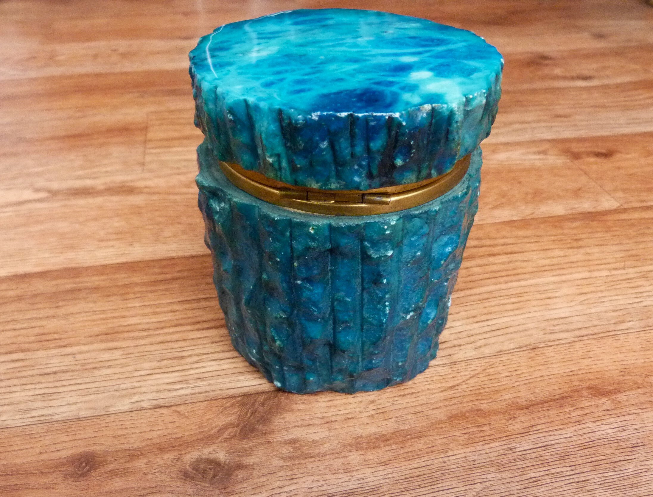 Vintage Alabaster Round Trinket Box Vibrant Blueish Green Alabaster ...