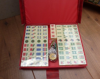 Sealed Mahjong Set in Carry Case Complete with 168 Tiles, Scoring Counters, Dice and Wind Indicator Portable Vintage