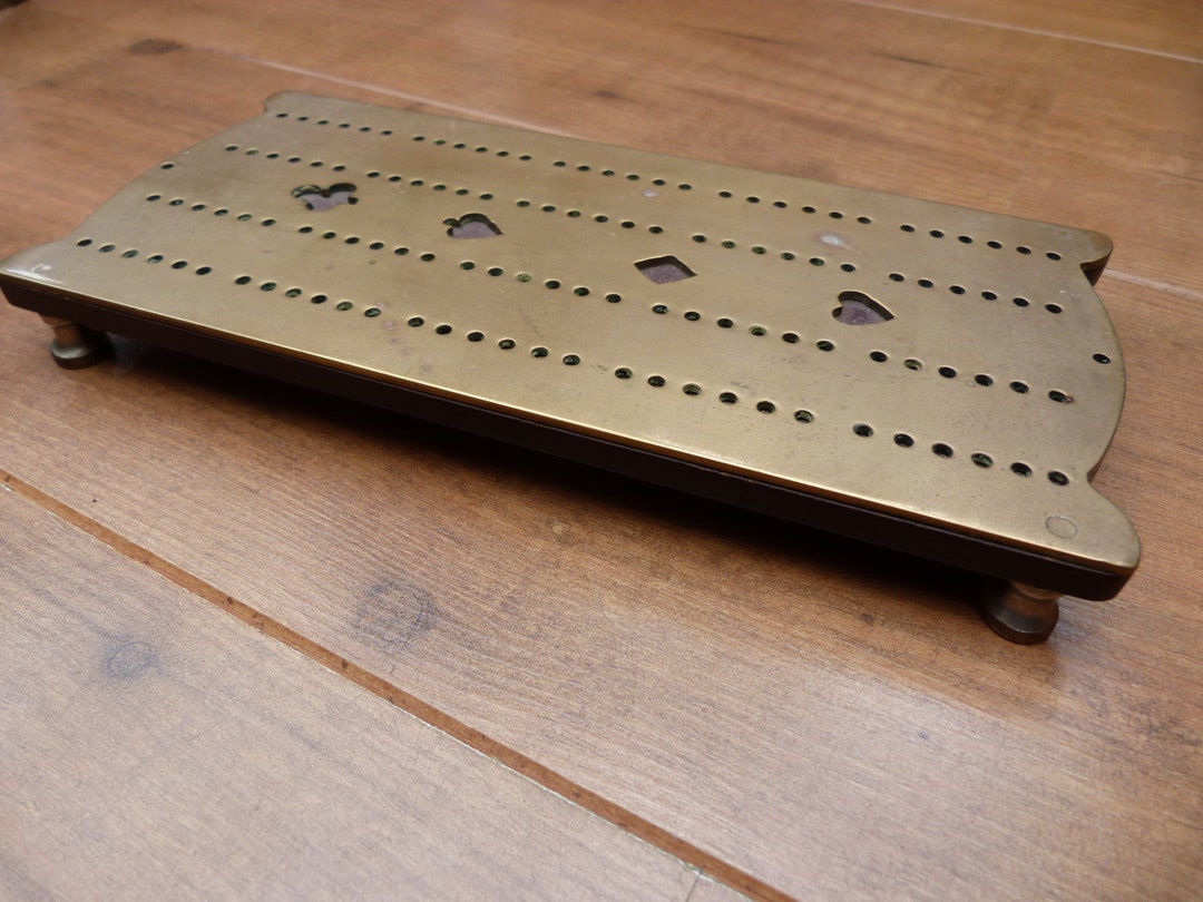 Antique Cribbage Board Brass and Bakelite Game Scorer Decorated With ...