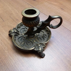 Vintage Brass Thistle Candleholder Shaped Chamber Stick Single Candle Stick Ornate Art Nouveau Style Brass Scottish National Emblem