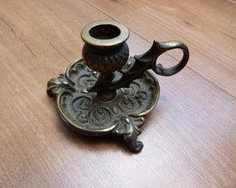Vintage Brass Thistle Candleholder Shaped Chamber Stick Single Candle Stick Ornate Art Nouveau Style Brass Scottish National Emblem