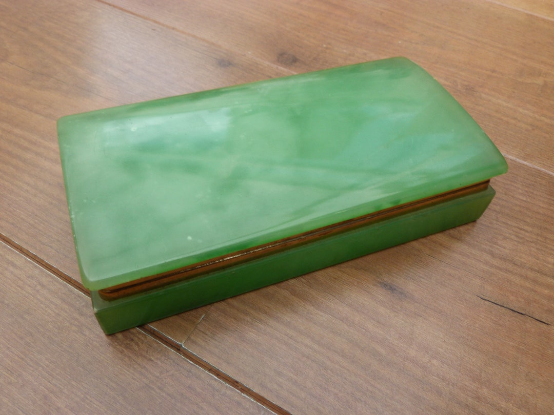 Vintage Alabaster Trinket Box Jewellery Box Vibrant Green Etsy