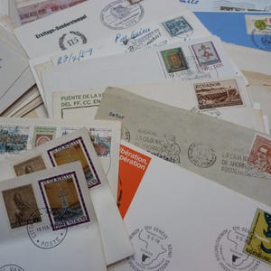 Worldwide Stamped Envelopes Pack of 12, 24 or 36 Vintage 1980s Used Handwritten and Typed Postal Ephemera Special Handstamps