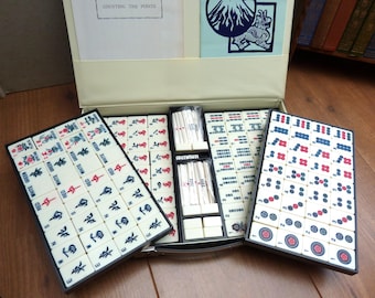Vintage Mahjong Set in Carry Case Complete with 152 Larger Pieces with jokers, Counting Sticks and Dice 1970s Portable vintage