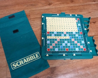 Vintage Pocket Scrabble Magnetic set, hard plastic folding case board complete game by Spear's Games. Handy travel word board game