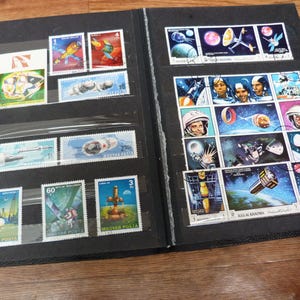 Space Stamp Album with 150 Astronaut Rocket Satellite Stamps in Stock Book Stamp Album 1960s 1970s
