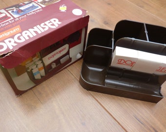 Vintage Boxed Retro Platignum Desk Organiser Brown Plastic 1970s 80s Mid Century Modern Desk Tidy Made in England