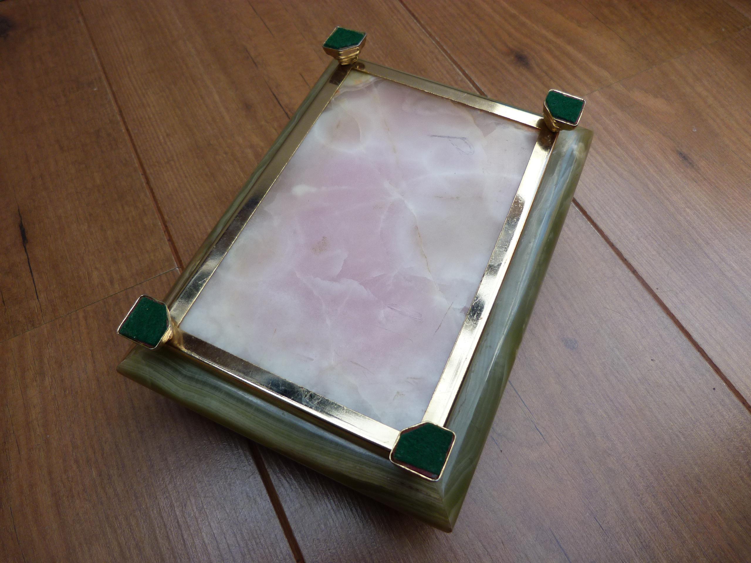 ヴィンテージ オニキス 小物入れ グリーン フィギュアド オニキス