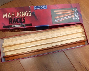 Vintage Mahjong Racks Set of 4 Gibson's Reforested Hardwood Boxed 14 Inches long