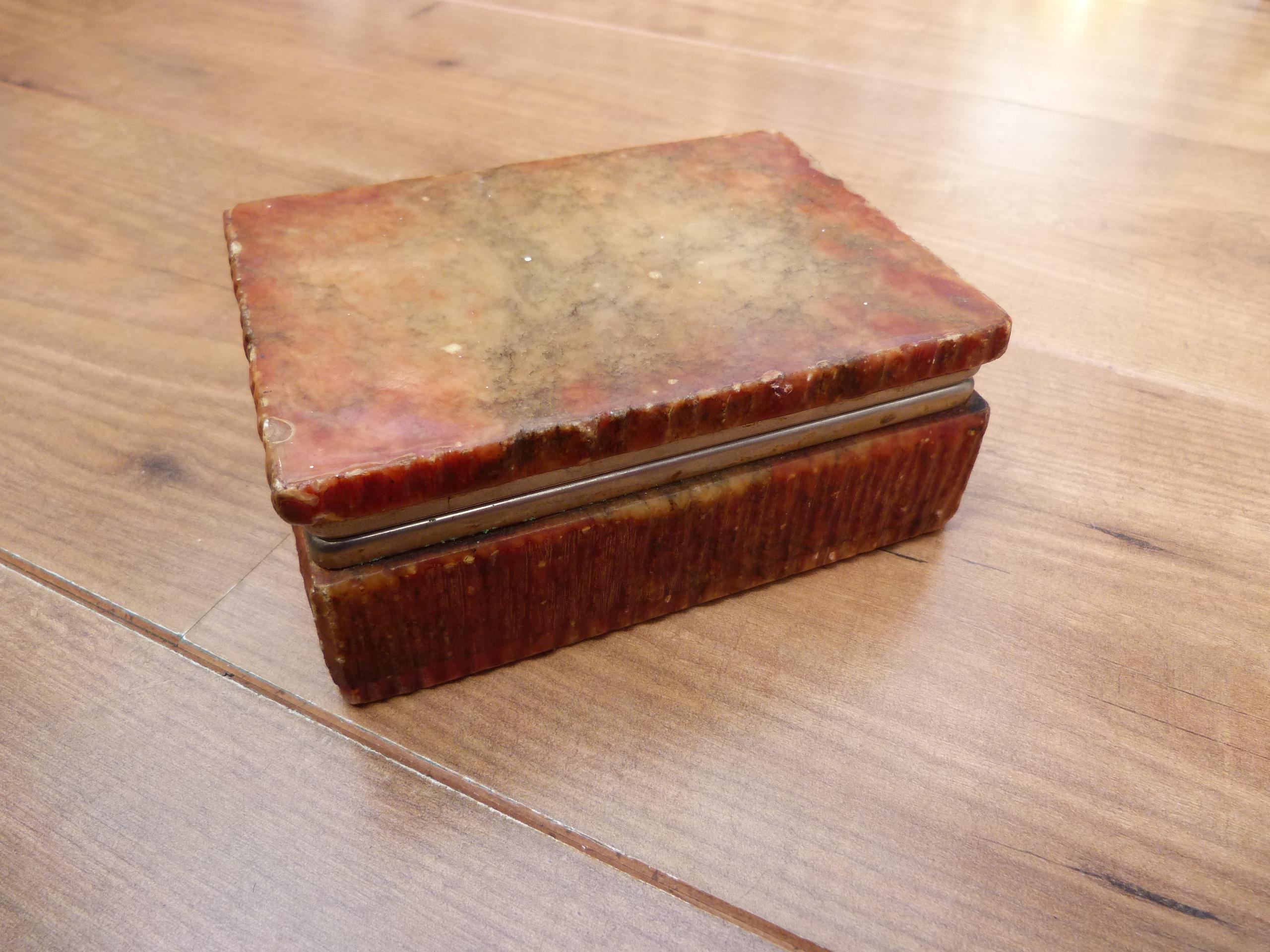 Vintage Alabaster Trinket Box Red Brown Figured Alabaster