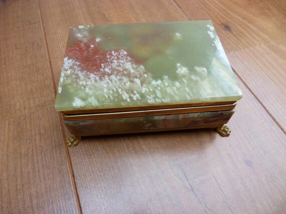 大理石 アンティークオニキスグリーンジュエリーボックス小物入れ