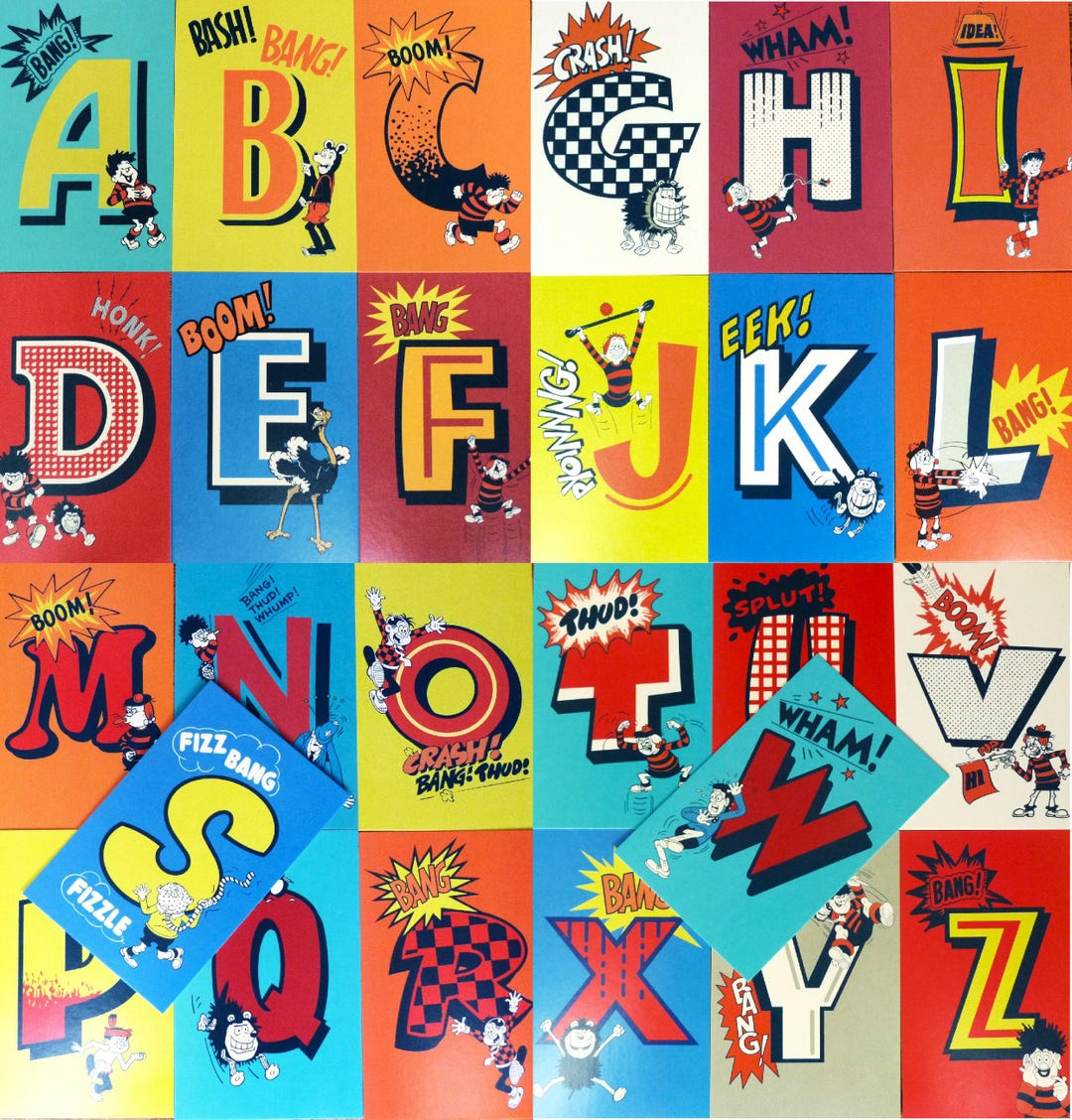 Alphabet Postcards Complete A-Z the Beano Comic Colourful Illustrations ...