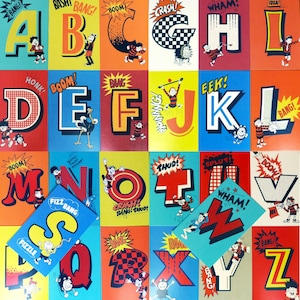 Jeu de 26 cartes postales alphabet complètes de A à Z The Beano Comics illustrations colorées Pop Art britannique amusant