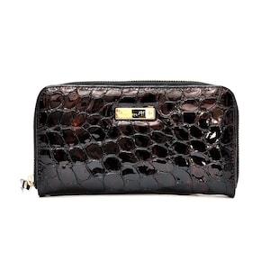 Cartera de piel de vaca, Cartera de cuero, Cartera con estampado animal, Cartera grande para mujer, Cartera hecha a mano