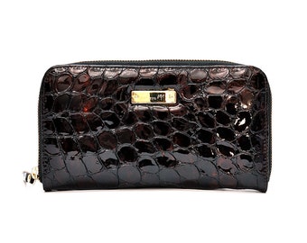 Cartera de piel de vaca, Cartera de cuero, Cartera con estampado animal, Cartera grande para mujer, Cartera hecha a mano