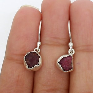 Raw Ruby Earrings, Natural Raw Ruby Dangle Earrings, july birthstone earrings, Raw Gemstone Earrings, Tiny Gemstone Earrings, Gift For Her