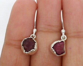Raw Ruby Earrings, Natural Raw Ruby Dangle Earrings, july birthstone earrings, Raw Gemstone Earrings, Tiny Gemstone Earrings, Gift For Her