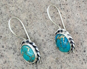 Boucles d'oreilles bleu cuivre turquoise, boucles d'oreilles ovales cuivre turquoise, boucles d'oreilles Boho turquoise, boucles d'oreilles turquoise en argent sterling 925 pour cadeaux