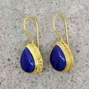 Blue Lapis lazuli Earrings, Boho Lapis Teardrop Micro Gold Plated Sterling Silver Earrings, Natural Gemstone Earrings, Earrings For Women
