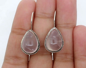 Rose Quartz Earrings, Boho Rose Quartz Earrings, 925 Sterling Silver Earrings, January Birthstone Earrings, Earrings For Women