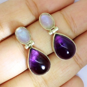 Amethyst Earrings - Amethyst Earrings Silver - Moonstone Earrings - Moonstone Earrings Sterling Silver - Moonstone Earrings Studs - Earrings
