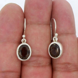 Natural Faceted Smoky Quartz Oval Shape Gemstone Thick Bezels 925 Sterling Silver Everyday Dangle earrings For Women And Girls