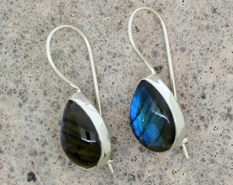 Labradorite Teardrop Earrings • Natural Labradorite Earring • Sterling Silver Labradorite Jewelry • Pear Labradorite Earring For Womens Gift