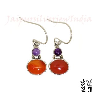 Carnelian Earrings, Amethyst Earrings, 925 Silver Earrings, Gemstone Earrings, Dangle Drop Earrings, Wedding Women Jewelry, Gift For Her