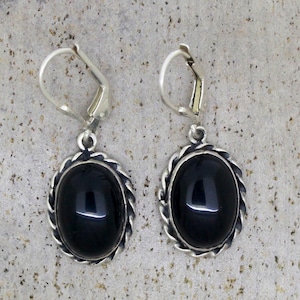 Black Onyx Earrings, Sterling Silver Earrings, Gemstone Dangle Earrings, Oval Drop Earring, Boho Jewelry, Handmade Onyx Jewelry Gift For Her