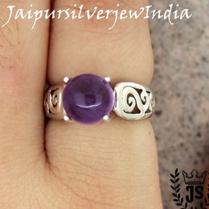 Amethyst Ring  • Natural 9 MM Round Gemstone • Genuine 925 Antique Silver • February Birthstone • Designer Jewelry