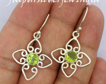 Natural Peridot Earrings, 925 Silver Earrings, Dangle Drop Earrings, Gemstone earrings, Gift for her, Birthday gift, Fashion Jewelry