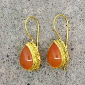Carnelian Earrings, Boho Carnelian Teardrop Micro Gold Plated Sterling Silver Earrings, Natural Gemstone Earrings, Earrings For Women Gifts