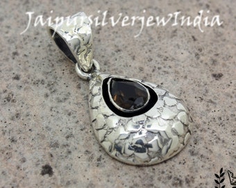 55Carat Genuine Smoky Quartz Silver Pendant for Women Astrological Necklace Oval Shape Checker Chakra Healing