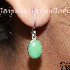 Chrysopras Ohrringe, Echt 925 Sterling Silber, Natürliche Chrysopras Oval Edelstein Ohrringe Länge 1,2 &quot;, Baumeln Ohrringe, Ohrring Für Geschenk