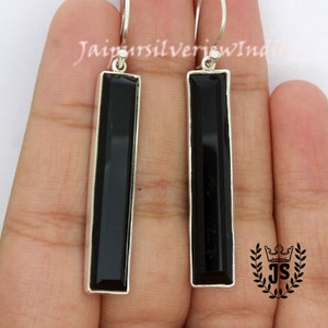 Black Onyx Earrings, Long Onyx Dangle Earrings, Genuine Solid 925 Sterling Silver, Black earrings, Handmade Jewelry, Gift, Gemstone Earrings