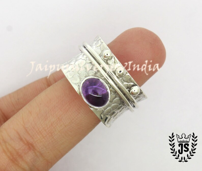 Thumb Ring Spinner Ring Gift For Her Amethyst Natural Gemstone Ring Antique silver Ring Silver Band Ring 925 Sterling Silver Ring