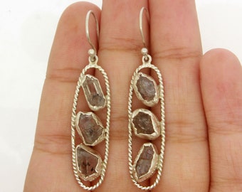 Herkimer Diamond Earrings, Sterling Silver Herkimer Diamond Dangle Earrings, April Birthstone Earrings, Raw Healing Crystal Earrings