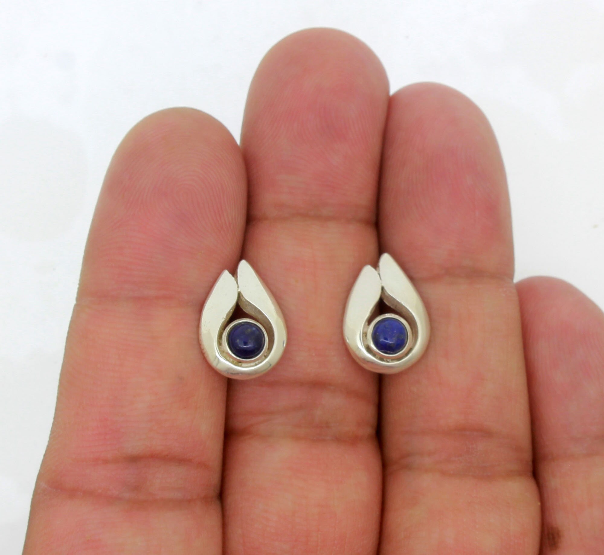 Lapis Stud Earrings Blue Gemstone Studs Earrings Sterling Etsy
