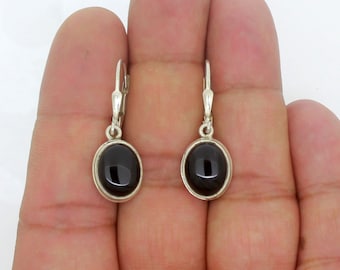Black Onyx Earrings, Oval Gemstone Earrings, Leverback Earrings, 925 Sterling Silver Jewelry, Black Onyx Dangle Earrings, Gifts For Women