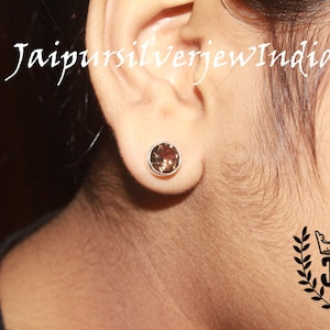 Smoky Quartz Earrings, 925 Sterling Silver Earring, Smoky Quartz Studs, 8 mm Round Gemstone Studs, Studs Earrings For Gift, Gift For Her