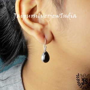 Black Onyx Earrings, Onyx Dangle Earrings, Teardrop Earrings, 925 Sterling Silver Earrings, Gemstone Earrings, Everyday Women Earrings, Gift