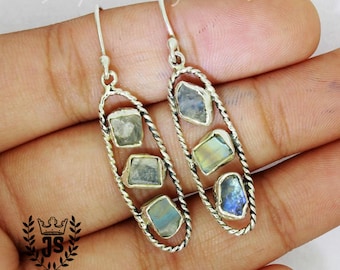 Raw Moonstone Earrings, Rainbow Moonstone Earrings, 925 Silver Earrings, Natural Rough Moonstone Dangle Drop Earrings, Raw Stone Earrings