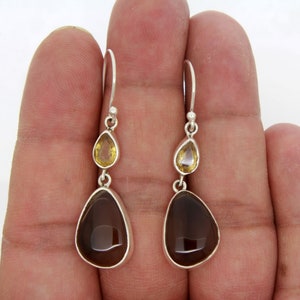 Smoky Quartz With Faceted Citrine Multi Gemstone 925 Sterling Silver Everyday Handmade Dangle Earrings For Women And Girls