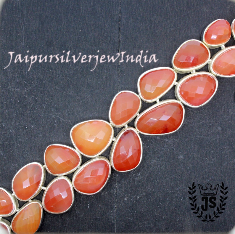 Gift Handmade Jewelry Artisan Boho Carnelian Bracelet 925 Sterling Silver Bracelet Faceted Carnelian Bracelet Carnelian Bracelet