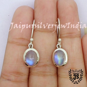 Regenbogen Mondstein Ohrringe, Echt 925 Sterling Silber, Natürliche Regenbogen Mondstein Oval Edelstein Ohrring, Baumeln Ohrringe, Geschenk Für Sie