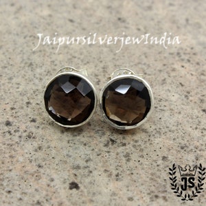 Faceted Smoky Quartz Studs Earrings • Natural 10 mm Round Smoky Quartz Earrings • November Birthstone • healing crystals Jewelry
