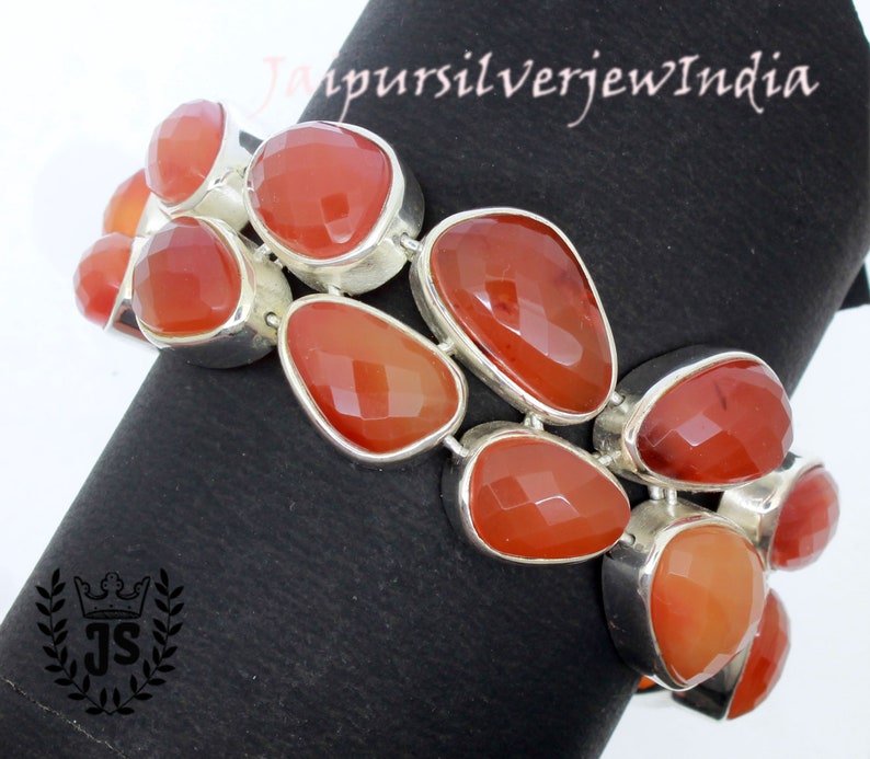 Gift Handmade Jewelry Artisan Boho Carnelian Bracelet 925 Sterling Silver Bracelet Faceted Carnelian Bracelet Carnelian Bracelet